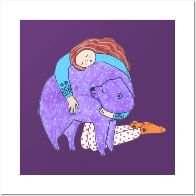 Girl With A Purple Bear Wall Art by DoodlesAndStuff